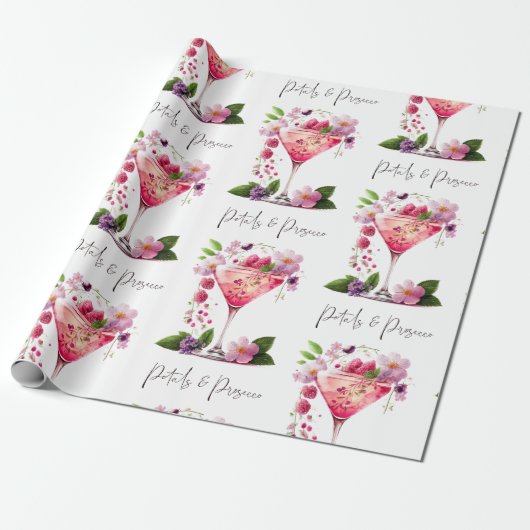 Bloemblaadjes & Prosecco Roze Roze Bloem Bruiloft  Cadeaupapier (Uitgerold)