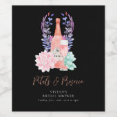 Bloemblaadjes & Prosecco Succulente Bruidsdouche Wijn Etiket (Enkel label)