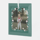 Bloemblad Elegante Groene Fotonaam Keepsake Glas Ornament (Voorkant links)