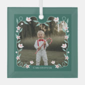 Bloemblad Elegante Groene Fotonaam Keepsake Glas Ornament (Voorkant)