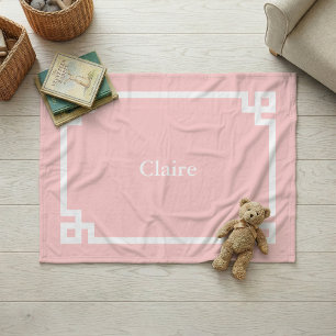 Bloemblad Roze en Witte Griekse Sleutel Monogram Fleece Deken