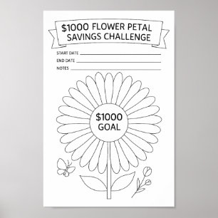 Bloembladeren $1000 Besparingen Challenge Tracker Poster