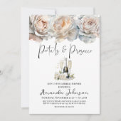 Bloembladeren en Prosecco Floral Bow Vrijgezellenf Kaart (Voorkant)