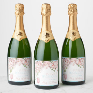 Bloembladeren en Prosecco Roze Rose Floral Vrijgez Sparkling Wijnetiket