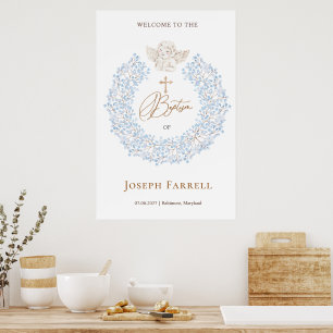 Bloemblauw Baby Angel Cross Doop Poster
