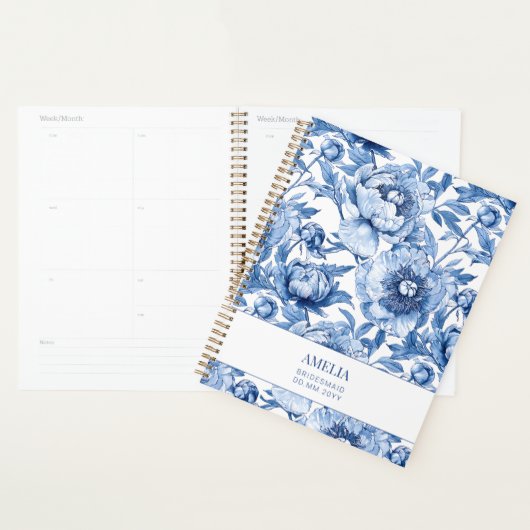 Bloemblauw Chinoiserie Bloem Custom Bruidsmeisje Planner (Display)