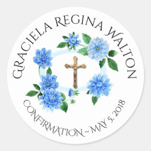 Bloemblauw Dahlias Crucifix bevestiging Ronde Sticker