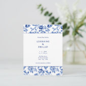 Bloemblauw delftware  stijl save the date (Staand voorkant)
