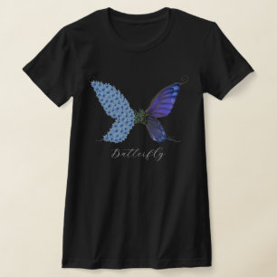  Bloemblauw Paarse Vlinder Groene Magie T-shirt