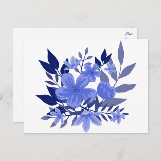 Bloemblauw Waterverf Bloemen Briefkaart (Voorkant / Achterkant)