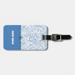 Bloemblauw & wit Bagagelabel