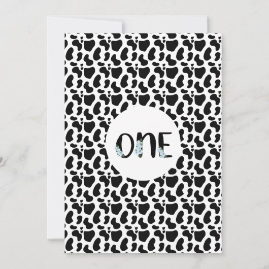 Bloemblauw Zwart Koe Print Boerderij 1e verjaardag Kaart (Achterkant)