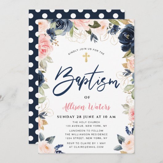 Bloembloemen floral Baptisme-uitnodiging voor de m Kaart (Voorkant / Achterkant)