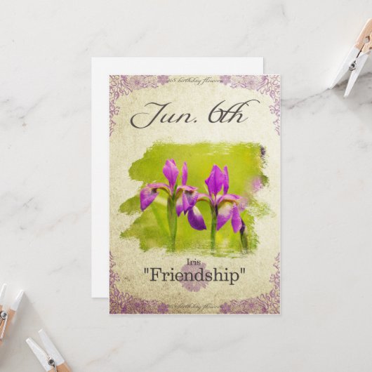 Bloembloemen op 6 juni "Iris" Kaart (Voorkant / Achterkant in situ)