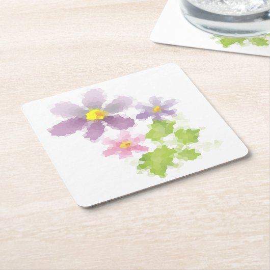 Bloembloemmozaïek 2 vierkante kartonnen onderzetter (Schuin)