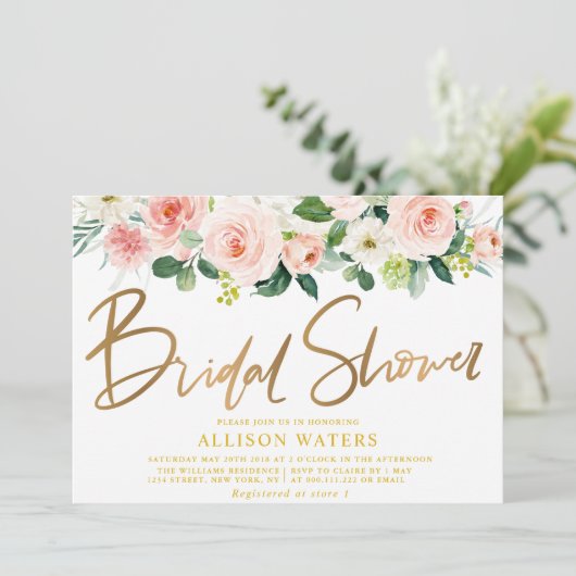 Bloemblush bruids douche uitnodiging (Staand voorkant)