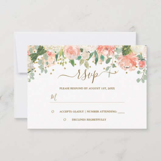 Bloemblush Roze Goud Confetti RSVP (Voorkant)