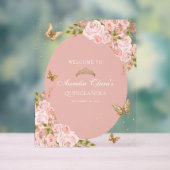 Bloemblush roze goud tiara vlinder quinceañera acryl bord (Neutraal)