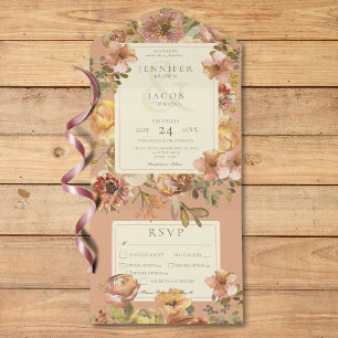  Bloemblush Roze & Roest Drie Diner All In One Uitnodiging