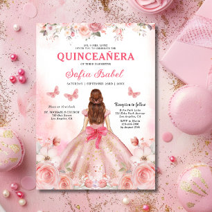 Bloemblush roze tweetalige Spaanse Quinceanera Kaart