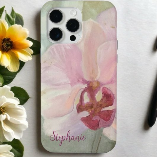 Bloemblush roze zilveren monogram girly orchidee Case-Mate iPhone case