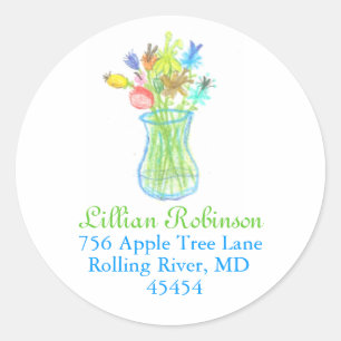 Bloemboeket adreslabel ronde sticker