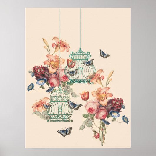  bloemboeket en  vogelkooien poster (Voorkant)
