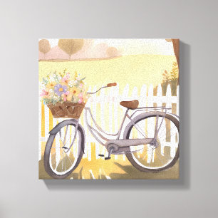 Bloemboeket Fiets   Bloemenschildering Waterverf Canvas Afdruk