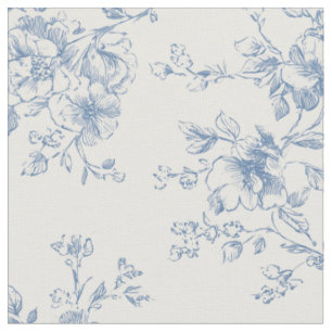 Bloemboeket in blauw crème toile vintage botanisch stof