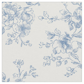 Bloemboeket in blauw crème toile vintage botanisch stof