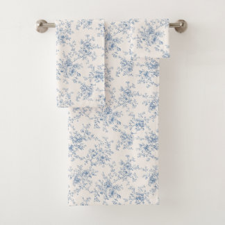 Bloemboeket in blauwe crèmekleurige toile vintage bad handdoek