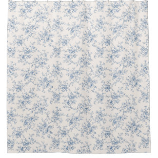 Bloemboeket in blauwe crèmekleurige toile vintage douchegordijn