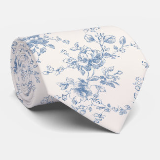 Bloemboeket in blauwe crèmekleurige toile vintage stropdas