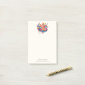 Bloemboeket in Roze Sinaasappel & Blauw Boho Post-it® Notes (Op bureau)