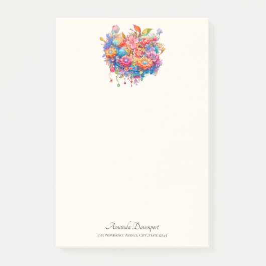 Bloemboeket in Roze Sinaasappel & Blauw Boho Post-it® Notes (Voorkant)