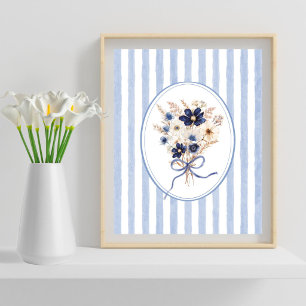 Bloemboeket met marineblauwe bloemen en strepen poster