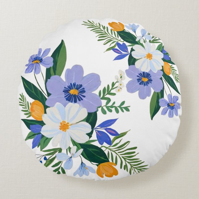 Bloemboeket Paarse Sinaasappel Rond Kussen (Voorkant)