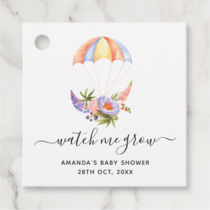 Bloemboeket parachute baby shower bedankje bedankjes labels
