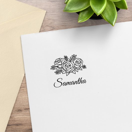 Bloemboeket Roos Bloemen Posy Custom Naam 1x1 Rubberstempel