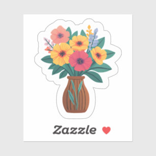 Bloemboeket Vaas Lente Kleurrijk Getekend Bloemm Sticker