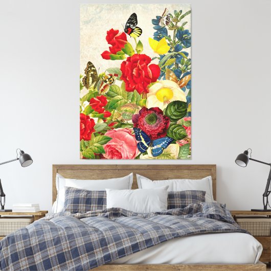 bloemboeket vlinders verpakt canvas (Insitu (Slaapkamer))