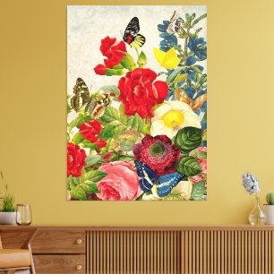 bloemboeket vlinders verpakt canvas afdruk