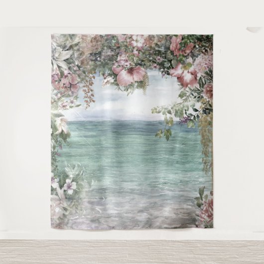 Bloemboog naar zee bruiloft decor wandkleed (Voorkant)