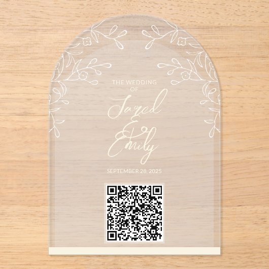 Bloemboog stijl bruiloft uitnodiging QR-code Acryl Uitnodigingen (Voorkant)