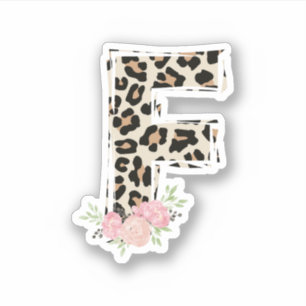 Bloembrief F Initiaal naam Leopard Cheetah Print Sticker