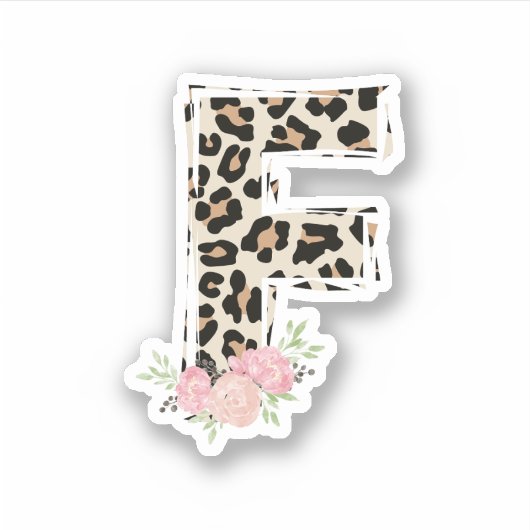 Bloembrief F Initiaal naam Leopard Cheetah Print Sticker (Voorkant)