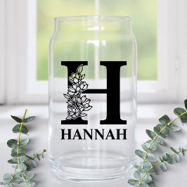 Bloembrief H Monogram en gepersonaliseerde naam Blikvorm Glas