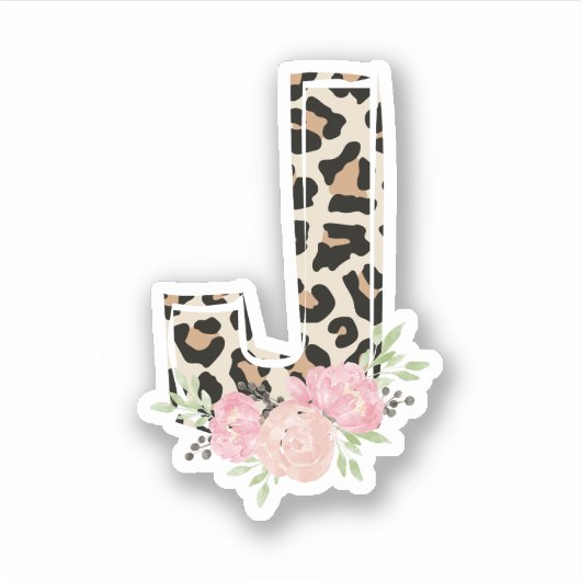 Bloembrief J Initiaal naam Leopard Cheetah Print Sticker (Voorkant)