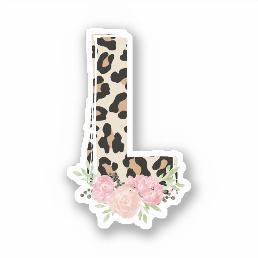 Bloembrief L Initiaal naam Leopard Cheetah Print Sticker (Voorkant)