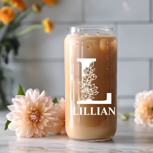 Bloembrief L Monogram Gepersonaliseerde naam Wit Blikvorm Glas